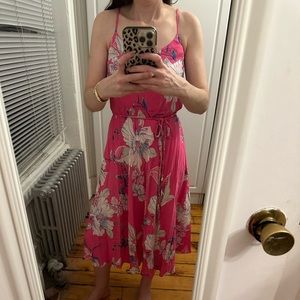 Yumi Kim Pink Floral Silk Midi Dress - Size Small